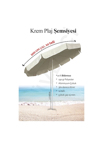 Plaj Balkon Bahçe Şemsiye 10 telli 200 cm Kalın Kumaş, BİDONSUZ