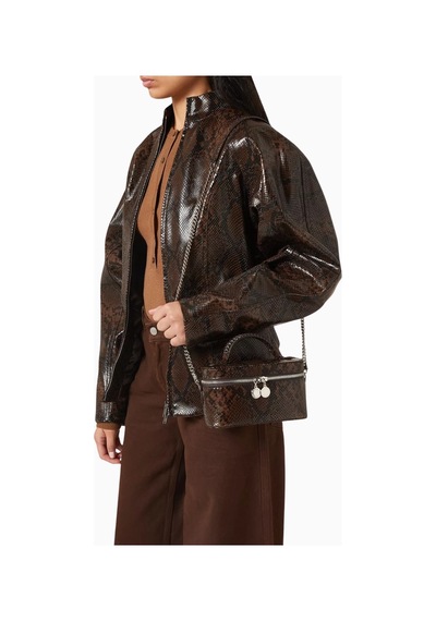 Stella Mccartney Python Desenli Shaggy Deer Vegan Deri, Lüks Zincir Detaylı Kozmetik Ve Omuz Çantası Kahverengi
