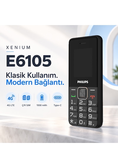 Philips Xenium E6105 4G Tuşlu Cep Telefonu Çift SIM Kartlı 1000 mAh Type-C Bluetooth FM Radyo