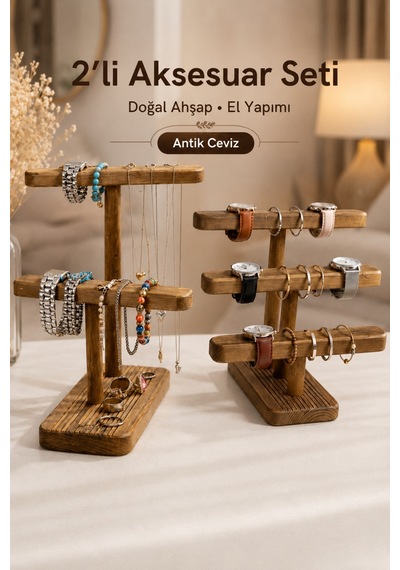 Makyaj Organizeri Seti Ahşap Takı Standı Kolye Saat Küpe Bileklik Düzenleyici Ahşap Ahşap