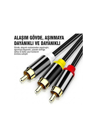 3 Rca To 3 Rca Tos Kablosu 10m Sarı Kırmızı Beyaz Lale Jak Av Ses Ve Görüntü Kablosu Altın Uçlu