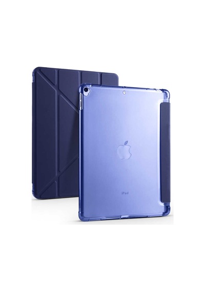 Lexroo İpad 10.2 2021 9.nesil Kılıf Tri Folding Kalem Bölmeli Standlı Kılıf - Lacivert Silikon