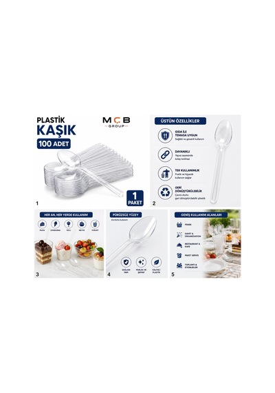 Şeffaf Plastik Kaşık 100 Adet Tek Kullanımlık Dayanıklı Plastik Kaşık Parti Piknik Doğum Günü