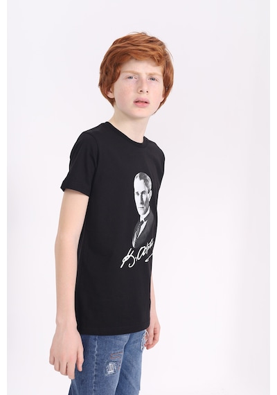 Toontoy Kids Toontoy Unisex Çocuk Atatürk Baskılı Tişört Siyah