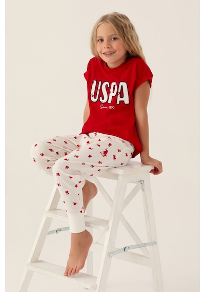 U.s. Polo Assn Lisanslı Text Printed Kırmızı Kız Çocuk Pijama Takımı 5274-43124 Kırmızı