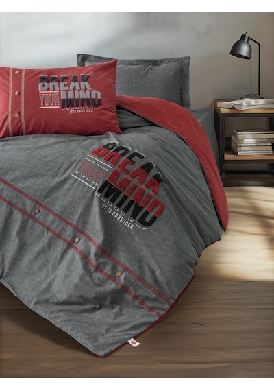 Cotton Box Mood Nakışlı Ranforce Tek Kişilik Nevresim Takımı Fracto Bordo Bordo