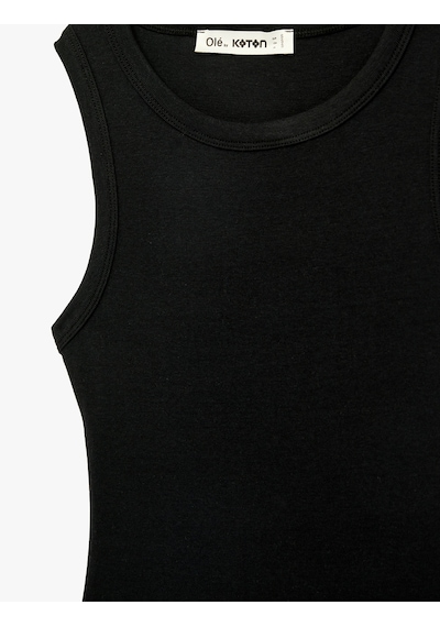 Koton Çıtçıt Düğme Detaylı Kolsuz Bisiklet Yaka Bodysuit Siyah 6sal30148ık Siyah