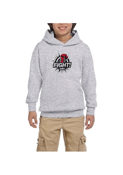 Zepplin Giyim Boxing Fight MMA Gri Çocuk Kapşonlu Sweatshirt Gri