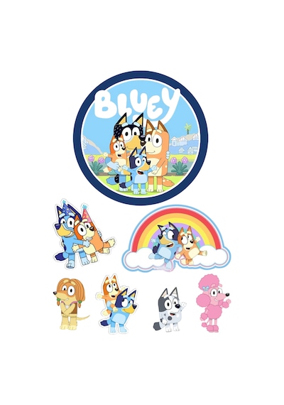 Yenilebilir Yuvarlak Pasta Ve Figür Resim Baskısı Şekerli Kağıt Bluey Temalı 32