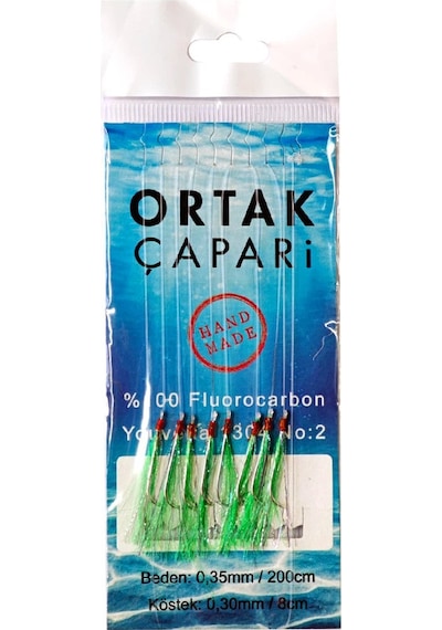 Ortak Çapari Youvella İğne 8 Köstek Fluorocarbon Çapari  - Yeşil Uv