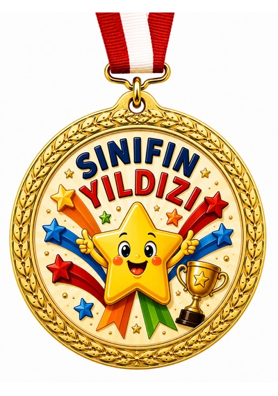 Sınıfın Yıldızı Madalyası - Dijital Baskılı 1. Kalite Madalya Altın
