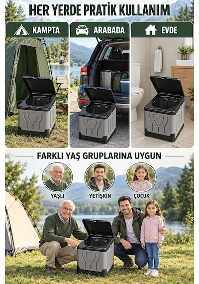 - Fonksiyonel Seyahat Kamp Tuvaleti Gri - Siyah