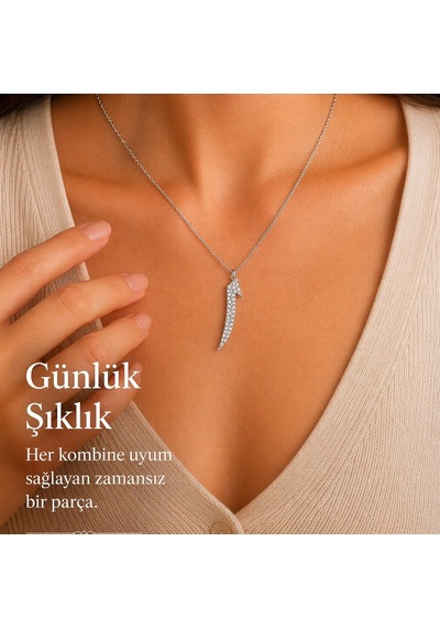 Elif Harfi Zirkon Taşlı 925 Ayar Gümüş Kadın Kolye Gümüş - Rodyum