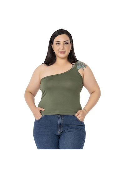 Disentis Büyük Beden Tek Omuz Dekolteli Viskon Haki Body-haki Haki