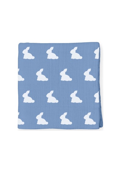 %100 Pamuk Müslin Bebek Örtüsü - Mono Lapin Royal Blue 100x100 Cm Muslın-ral-100100