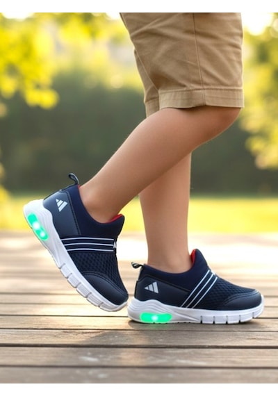 Ellaboni Kız / Erkek Çocuk Yumuşak Işıklı Spor Ayakkabı Nefes Alabilen Hafif Aqua Sneaker Lacivert Beyaz