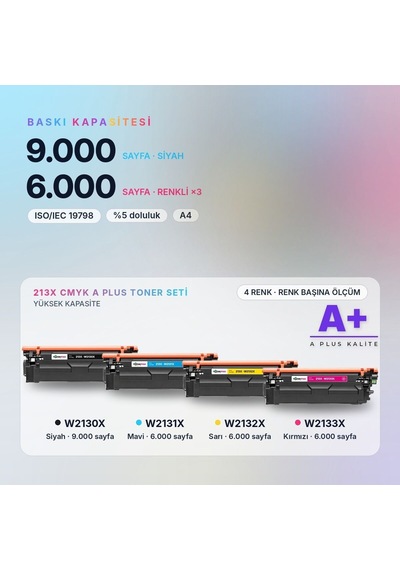 Hp 213x Cmyk Uyumlu Toner Seti A Plus / Color Laserjet Enterprise 5700 / 6700 / Mfp 5800 / 6800 / W2130x / W2131x / W2132x / W2133x