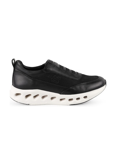 Libero L5985 Hakiki Deri Triko Erkek Sneaker - Aerodinamik Kalın Eva Tabanlı Bağcıksız Spor Ayakkabı Siyah