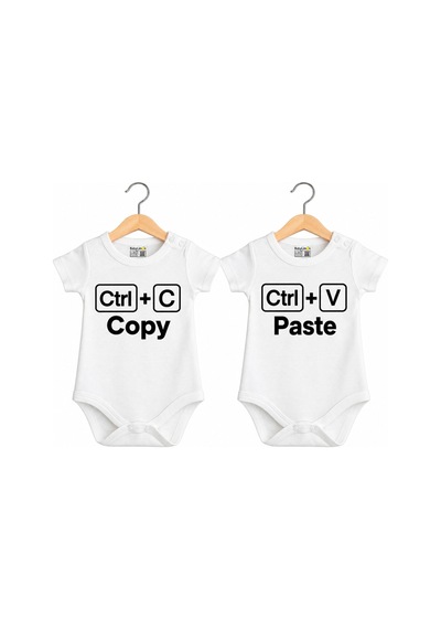 Babylimon Unisex İkiz Bebeklere Özel Copy + Paste Baskılı 2'li Zıbın Seti Beyaz - 936542286 Beyaz