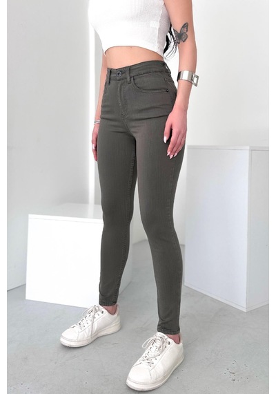 HLT Jeans Kadın Açık Haki Süper Skinny Fit Esnek Likralı Yüksek Bel Jean Kot Pantolon Jennie-2009 Açık Haki