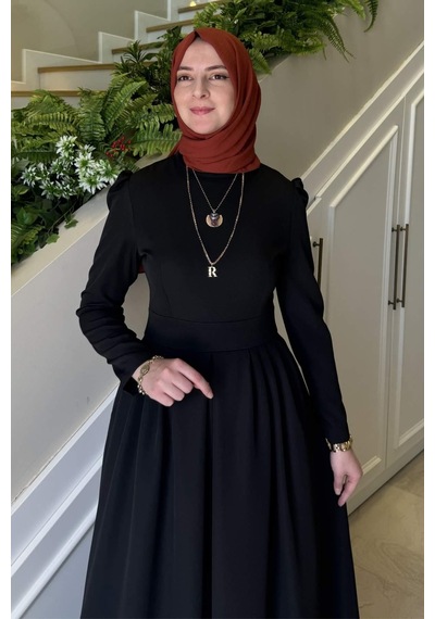 Rabia Şamlı Rose Elbise Siyah Normal