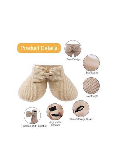 Shopiolog Kadın Geniş Siperli Uv Korumalı Fiyonklu Hasır Vizör Şapka Camel