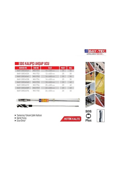 Bay-Tec Mu1751 Sds Kalıpçı Ahşap Ucu 10 x 600 MM