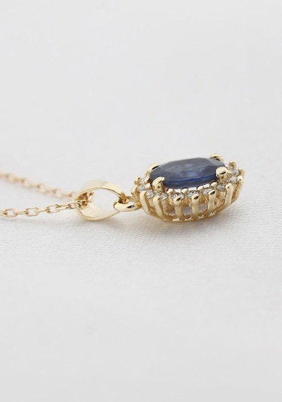 Klasik Pırlanta Anturaj Oval Safir Kolye Rose Gold