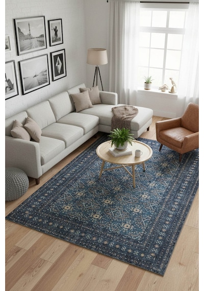 Artloop Relic Lacivert Vintage Dokulu Geleneksel Desenli Dokuma Tabanlı Şönil Halı Al 478