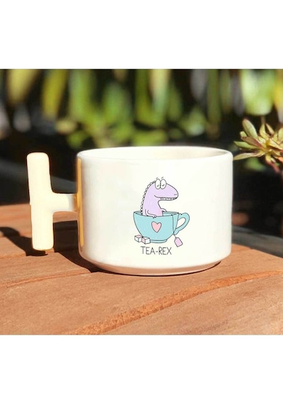 Tea-rex Baskılı Beyaz T Kulp Kupa Bardak