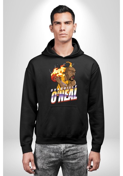 Basketbol Shaquille Oneal Star Ateş Topu Kadın Erkek Siyah Kapüşonlu Sweatshirt Hoodie Siyah