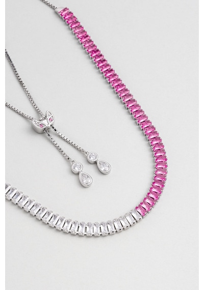 So Chic Renkli Baget 18 Ayar Beyaz Altın Kaplama Ayarlanabilir Gümüş Choker Kolye Rodyum