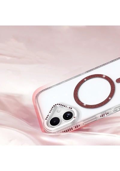 Apple iPhone Uyumlu 16 Kılıf Magsafe Şarj Özellikli Taşlı Lüx Tasarım Tera Silikon Kapak Mürdüm