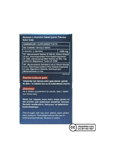 Nutraxin L-karnitin 60 Tablet Aromasız