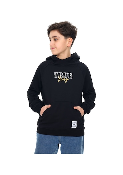 Toontoy Kids Toontoy Erkek Çocuk Relax Fit Kapüşonlu Cepli Reglan Kol Baskılı Sweatshirt - 2 İplik Siyah