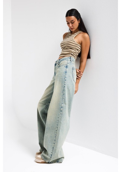Itsbasic Kadın T.kot Rengi 4s6-67 Wide Leg Loose Fit %100 Koton Denim Jean