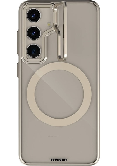 Galaxy Uyumlu S24 Plus Kılıf Magsafe Şarj Özellikli Sararma Önleyici Youngkit Crystal Grid Kapak Gold