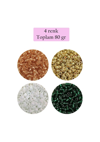 Dökme Cam Kum Boncuk 8/0 3 Mm - 4 Renk - Toplam 80 Gram - Bnc416