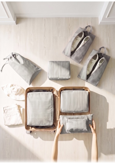 Ocean Home Textile 8'li Gri Balıksırtı Bavul İçi Düzenleyici Set