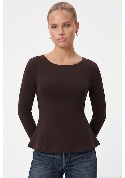 Ritnice Kadın Runa New Premium Acı Kahverengi Peplum Bluz
