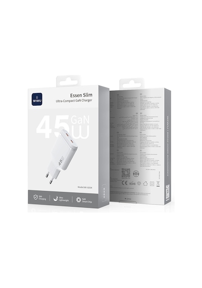 Wiwu Wi-g034 Essen Slim Serisi Gan Tech Pd Hızlı Şarj Özellikli Şarj Başlığı 45w Beyaz