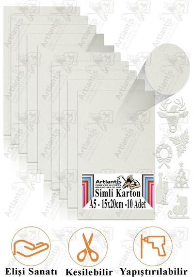 Beyaz Simli Karton A5 15x20 Cm 10 Lu 1 Paket Simli Fon Kartonu Parıltılı Kağıt Anasınıfı Kreş Etkinlik Proje Beyaz