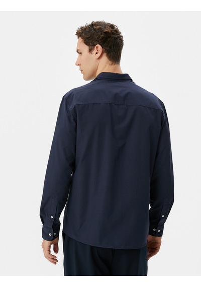 Koton Klasik Gömlek Slim Fit Uzun Kollu Düğmeli Lacivert 4wam60217hw Lacivert