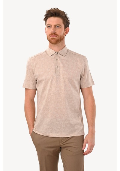 Erkek Bej Regular Fit Desenli Polo Yaka Tshirt