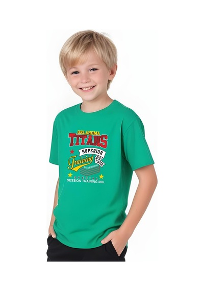 Fyk Kids Erkek Çocuk Yazlık Titans Baskılı Alt-üst Takım Yeşil