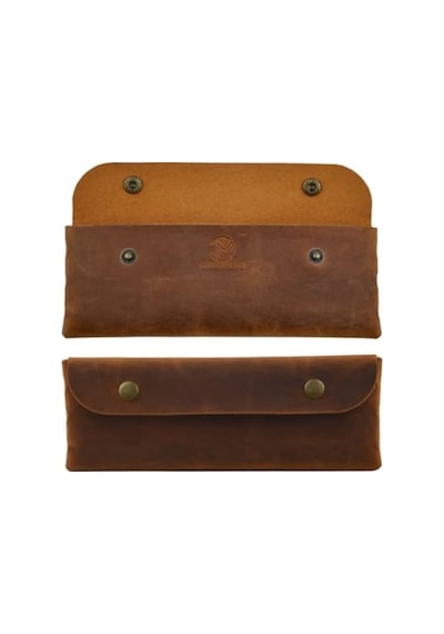 El Yapımı Hakiki Deri Kalemlik - Vintage Tasarım, Camel Renk 165-Koyu Yeşil
