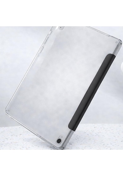 Samsung Galaxy P610 İle Uyumlu Tab S6 Lite 10.4 Şeffaf Arka Kapak Smart Cover Katlanabilir Standlı Darbe Emici Koruyucu Slim Tablet Kılıfı Akıllı Uyku Özellikli Siyah