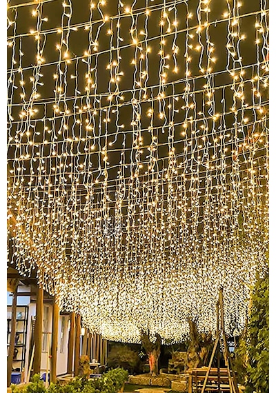 4 Metre 8 Fonksiyonlu Perde Led 96 Ledli 50x60x70cm Saçaklı Kablolu Fişli Sarı