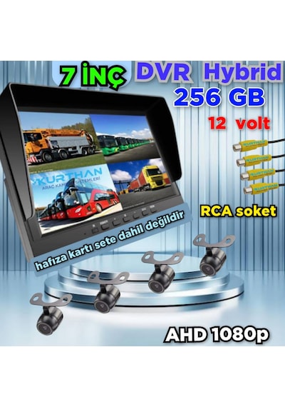 7 İnç Dvr Monitör Ve 4 Adet Ahd 1080p Kelebek Kamera Seti 12 Volt