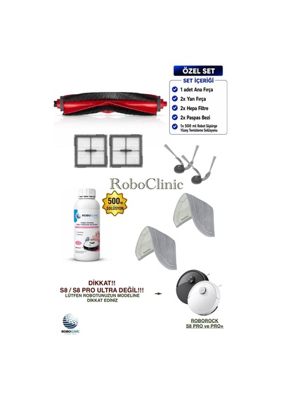 Roborock S8 Pro / S8 Pro+ Robot Süpürge Uyumlu Yedek Parça. Fırça, Hepa Filtre, Mop Paspas, Deterjan